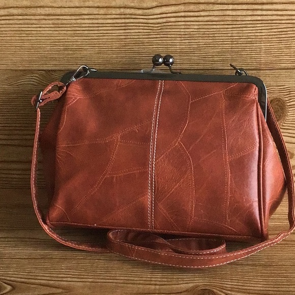 NEW Brown Shoulder Handbag with Accented Metal Closure - Picture 2 of 7